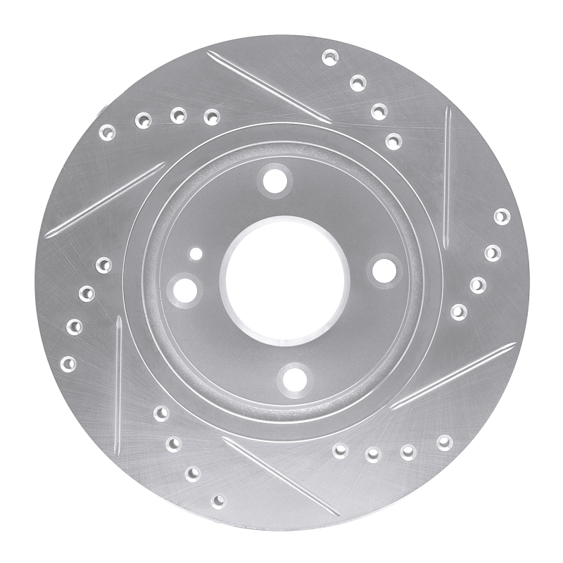Ford Fiesta Brake Rotor (1) - Front Left - R1 Concepts - Drilled & Slotted - Silver - `11-`19